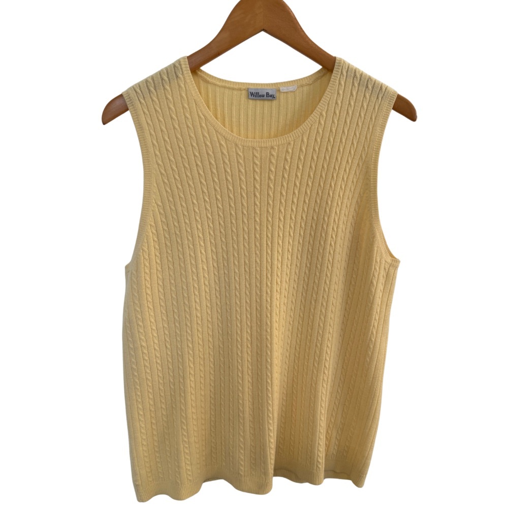 Vintage Willow Bay Butter Yellow Sweater Vest, Size XL Cable Knit Sleeveless Top